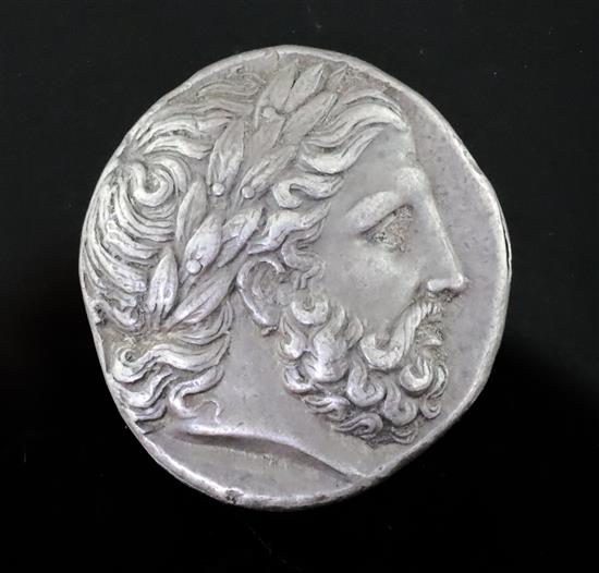 Ancient Coins, Greece Kingdom of Macedon, Philip II, AR Tetradrachm 359-336 BC. ,14.4g, 24mm, EF with attractive toning